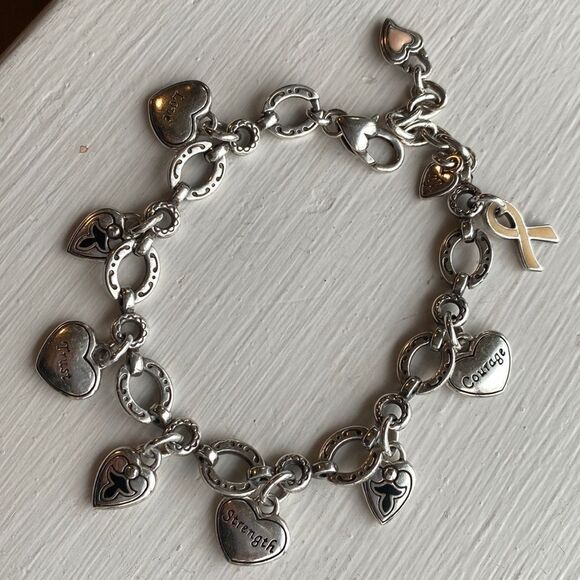 BRIGHTON‎ vintage power of pink breast cancer awareness silver charm bracelet - Picture 1 of 4